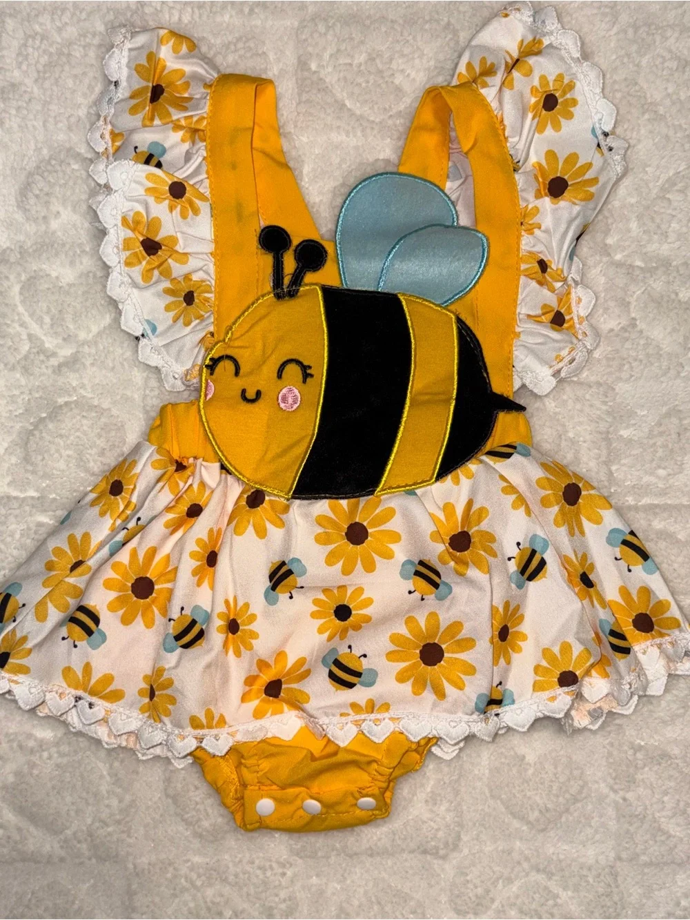 Bee Floral Romper Dress - Yellow & White